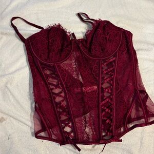 Victoria’s Secret Burgundy Lace Corset & Panty Set | Medium | Bustier Lingerie